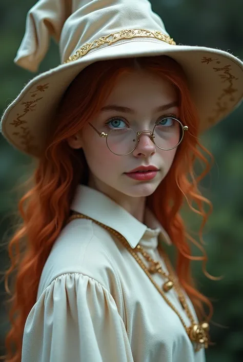 You can create a Harry Potter Magic aweekend girl in which you show a fifth year howarts girl, navy blue eyes, a white tunic with gold and elegant tie, hat tilted halfway white, a monocle, Red lips, redhead, you are elegant 