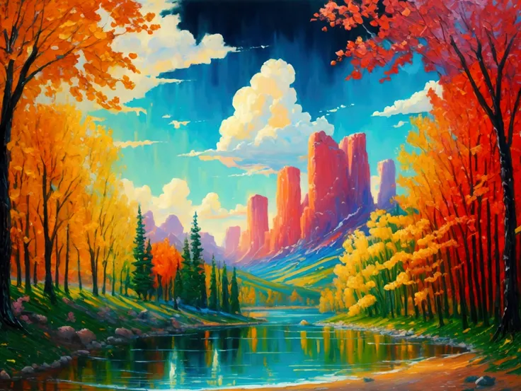 Colorful landscape oil painting