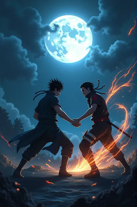 sasuke and naruto fighting full moon and dark nigth vlody nigth