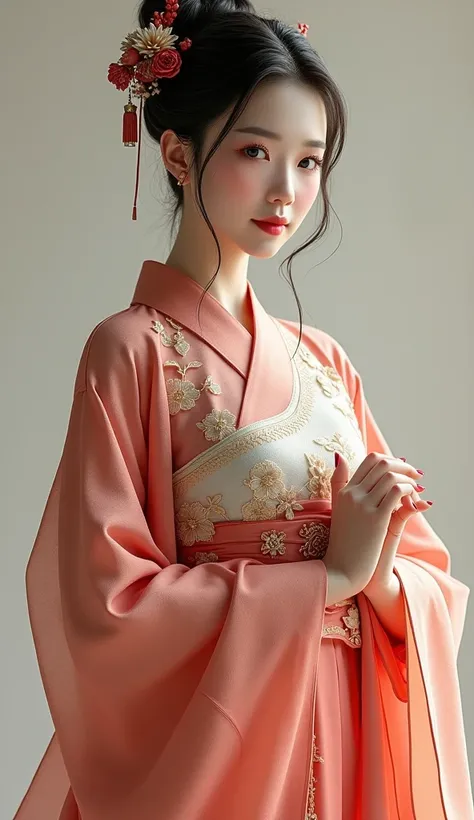 (photorealism:1.2), beautiful Chinese woman, wearing traditional Hanfu, very beautiful Chinese Hanfu female, beautiful fingers, red nails, simple background. 