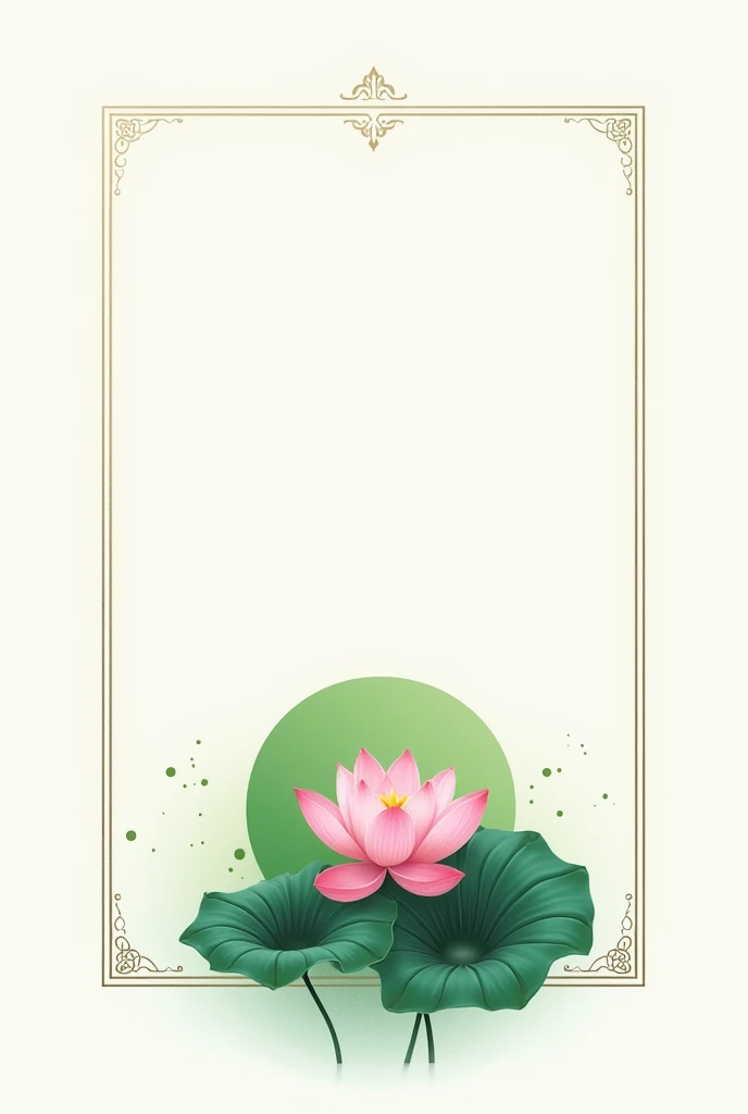 create a simple image for a book cover using srilankan green circle Liyawal art  and pink lotus in a white background, with simple liyawal frame
 (I need center space for a write book topic)