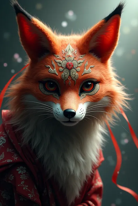 splash art, portrait of a beautiful traditional Japanese KITSUNE mask with ribbons, , magic, photorealistic, Lt. DKCW  