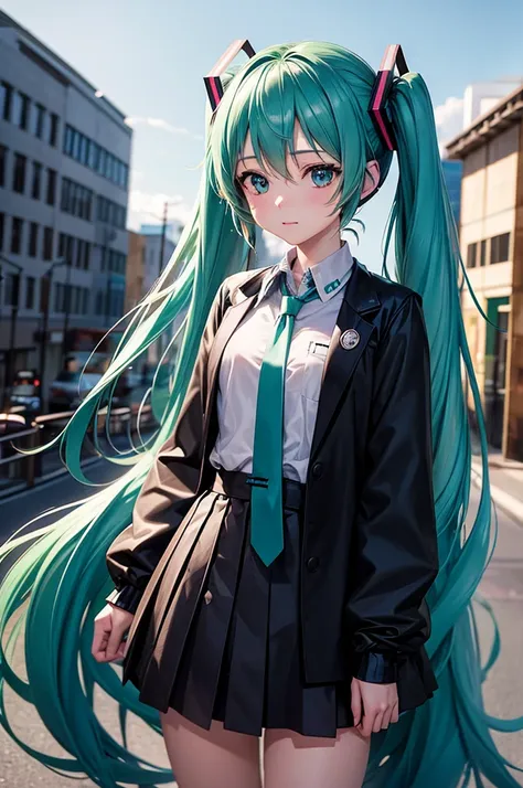 1 girl, hatsune miku, cowboy shot,