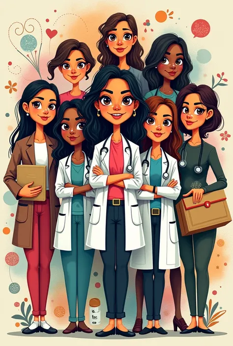 Indian doctors,lady commanders , actress,hose wife and office lady employee doodle art 