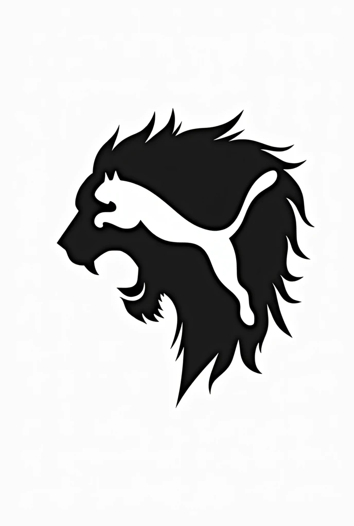 Create a simplified monochrome vector logo in the style of the Puma brand logo but featuring an attacking lion.