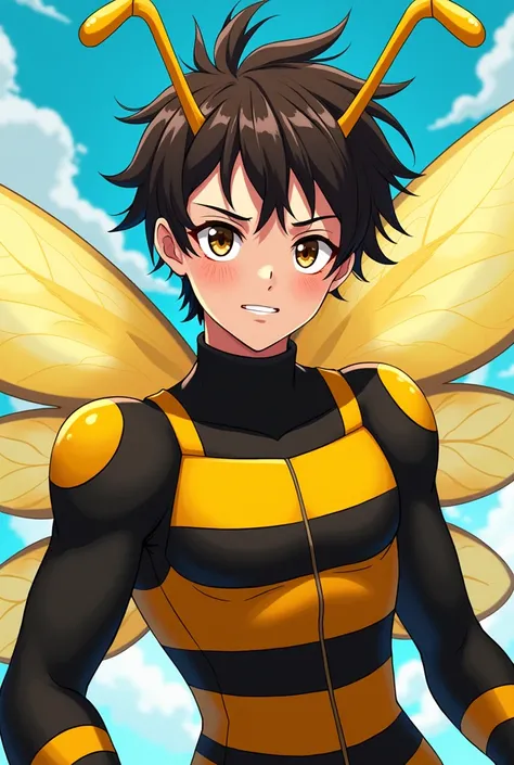 A man wearing a bee costume in anime babe mode 