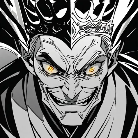 upper body,独奏,muscular old man,wrinkles on face,the strict king,whitebeard,sharp eyes,crown,cape, (monochrome:1.5),white flat co...