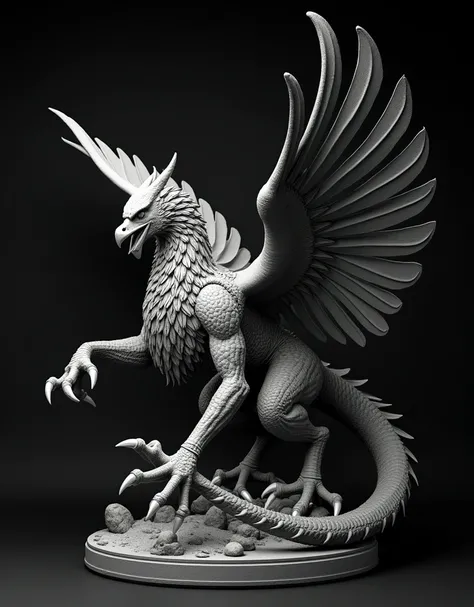 masterpiece, Highest quality, High resolution, Clay art、Solid black、Simple Background、fantasy animals、Metal Griffon、Assault、