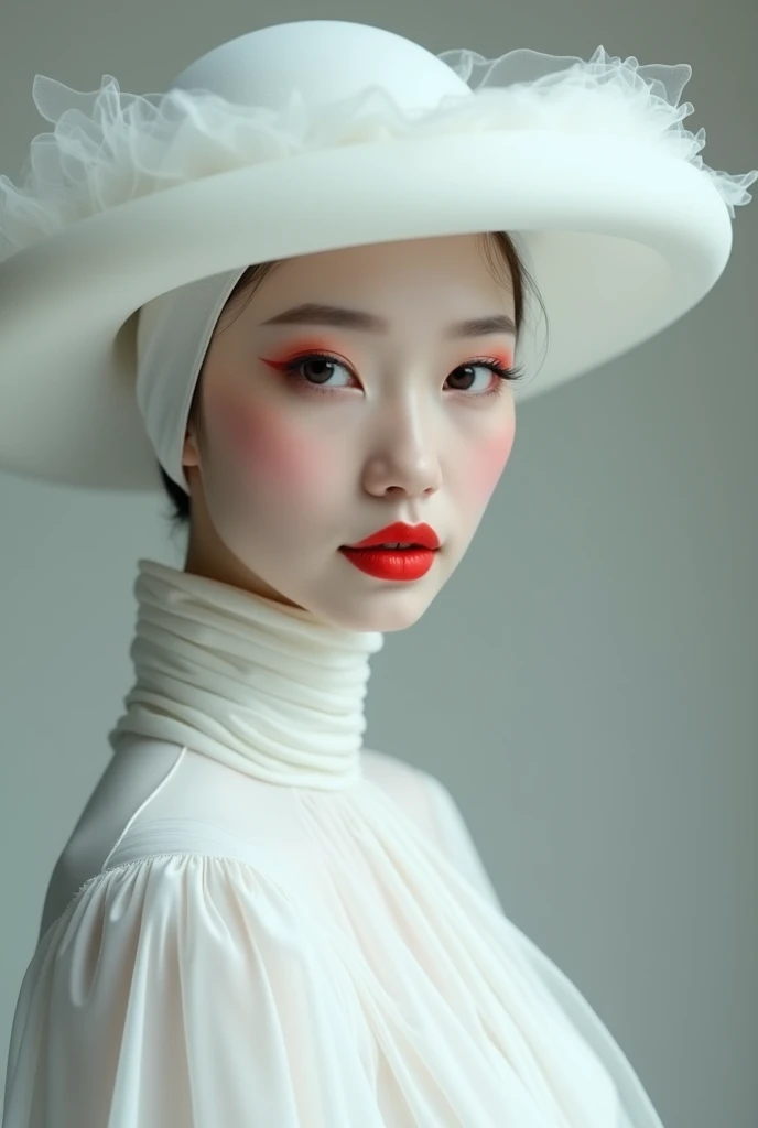 arafi woman in a white hat and dress with a red lip, pale peau blanche en porcelaine, Guweiz, head of&#39;work of Guweiz, oeuvre d&#39;art dans le style de Guweiz, portrait doux 8 k, pale ghost girl, peau blanche en porcelaine, par Russell Dongjun Lu, pale...