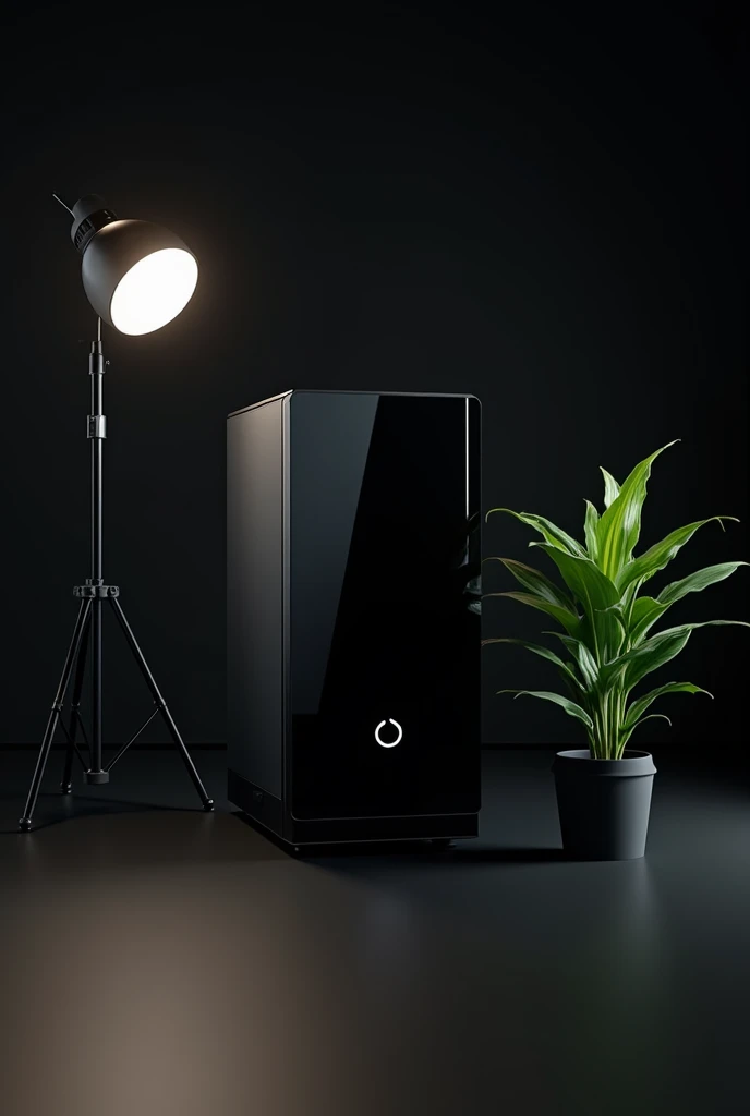 YouTube studio Black bg pc box light plant in  full studeo 