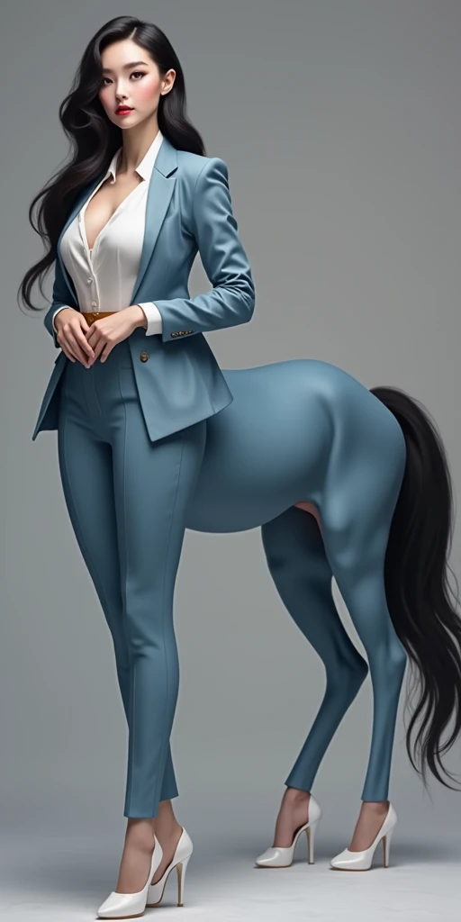 masterpiece,(Best quality:1.3),Centaur girl,lora:Centaur girlV1.0:0.6,(Icefield:1.3),(Head and body 1：9：1.3)Nine-head body，I am a white collar elite centaur female，Elegant, beautiful and elegant，All four legs are wearing tight white collar black，White shir...