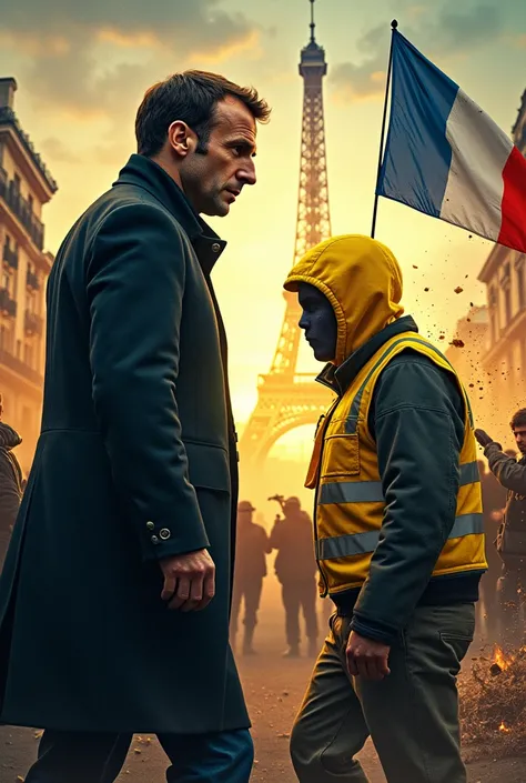 Macron vs gilets jaunes affiche de film
