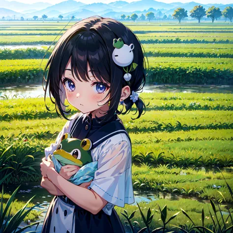 
{{{Masterpiece, highest quality, high-resolution background}}}, bright and beautiful atmosphere, 1 girl (, round face, baby face), small breasts, vast rice fields and ripe ears of rice, clothes for working in the fields, a lot A girl holding an ear of ric...