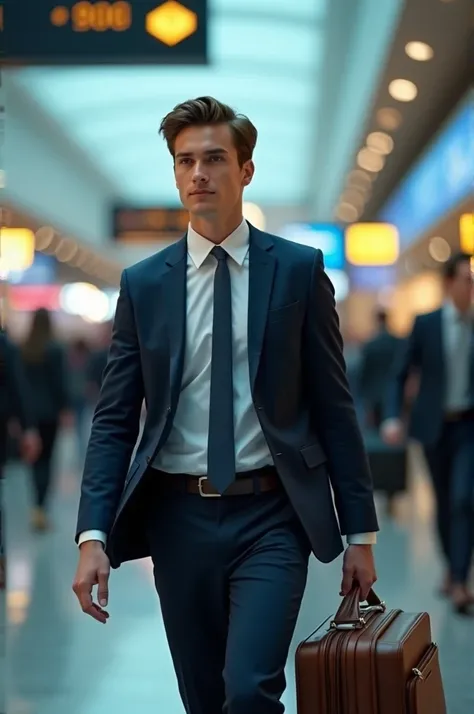 A young guy traveling airport closeup picture