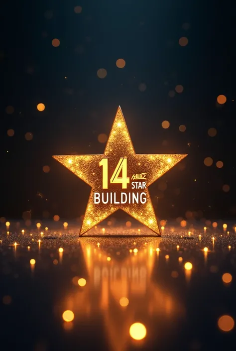 I want you to make a marketing ad. That ad has a half star and on the left side of the star there is a text written. The text is "14 Star Building" and the main star is surrounded by tiny stars