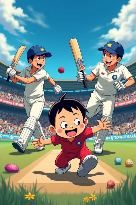 Shinchan with Indian cricket team 