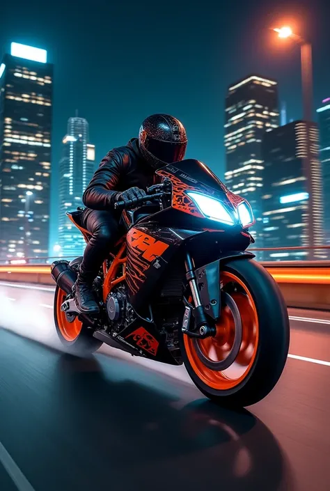 Ktm bike modified in city night ride in speed on bridge