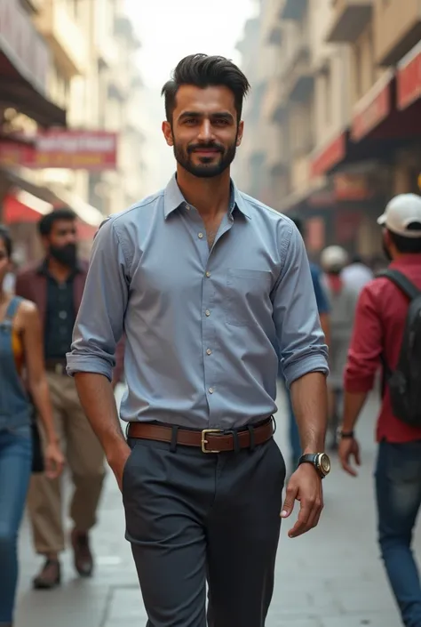 Sardar young man small beard in shirt pent walking in public 


