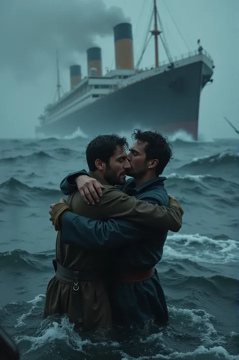 Show gay couple on titanic movie where they in the water ocean sinking scene