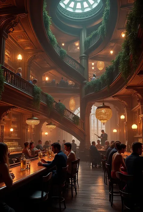  bar or cantina with a large interior,ladder, Elegant Irish-style stage and bar


