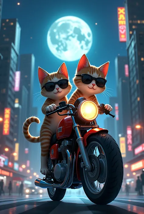 Anime cats in yamaha rx 100 in night