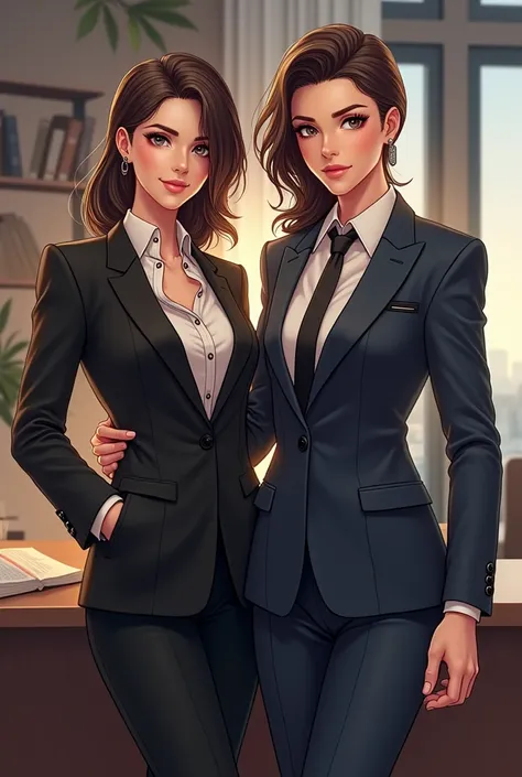 Unique aesthetic Logo for business finance with brandy luxurious models wearing trendy clothes both male and female and studying for work anime.