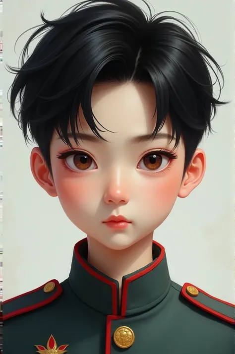 Appearance: (appearing boyish), short black hair, pale skin, slender figure, sharp brown eyes, sharp features.
Age:29
Job:soldier
Nationality:korean
Realistic image 