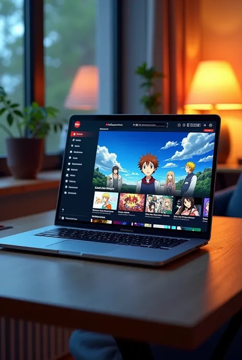 Create a image of a anime watching site on laptop 