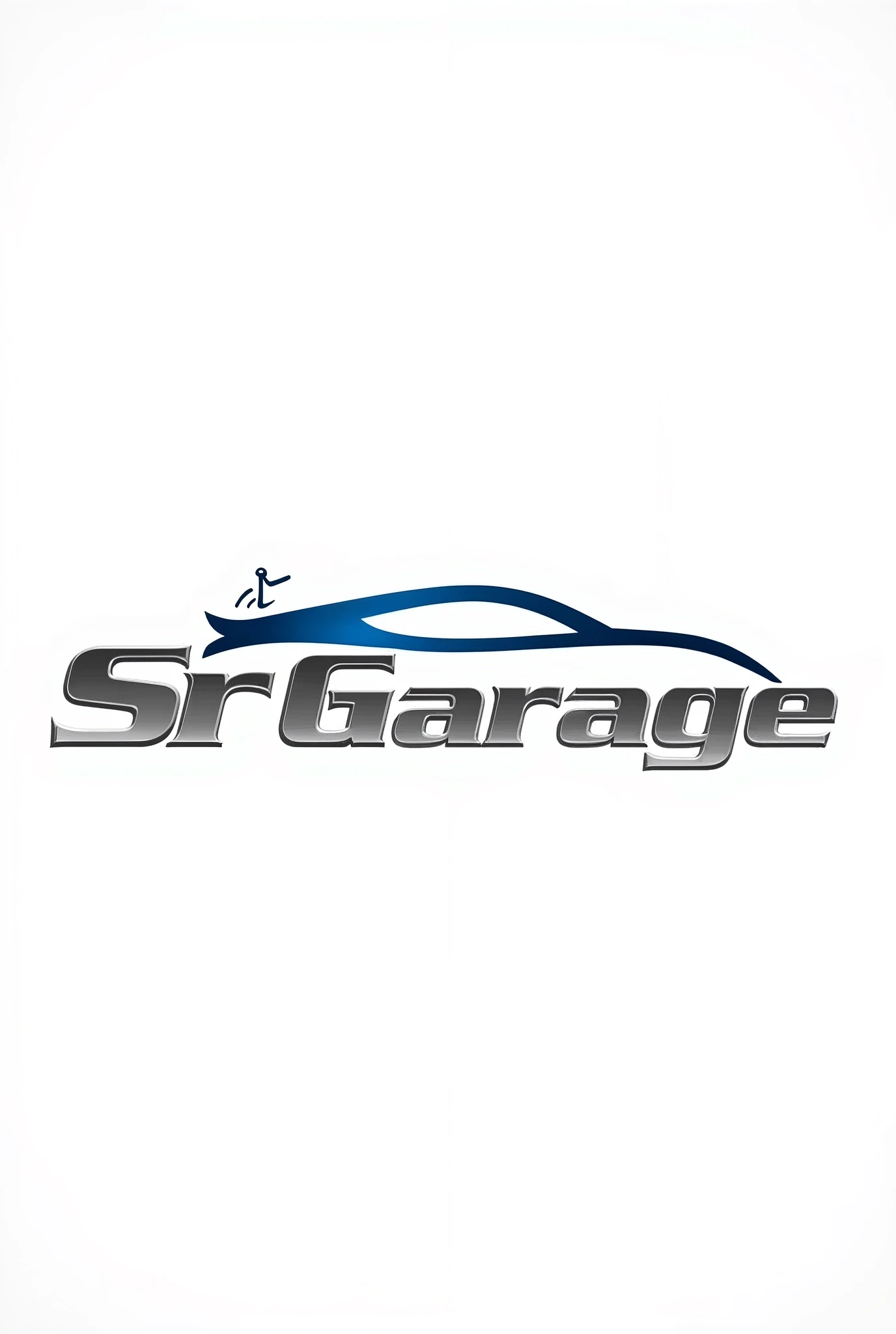 Create a professionally designed logo for "SR Garage", a carwash and detailing company, in high-resolution PNG format, featuring a modern, sleek, and sophisticated design aesthetic, with a bold, sans-serif font for the text "SR Garage" in a metallic silver...