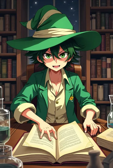 Anime character kisuke urahara studying 