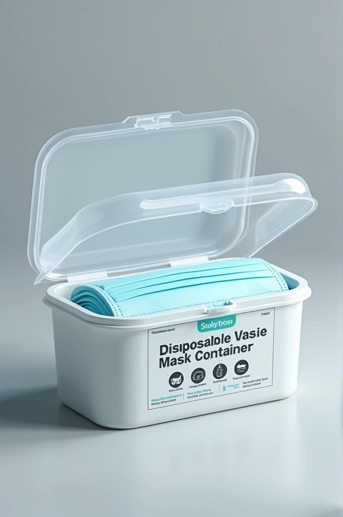 Generate a disposable mask container and include all the important labeling on the container 