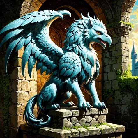 Mythical griffin, griffin in an old castle