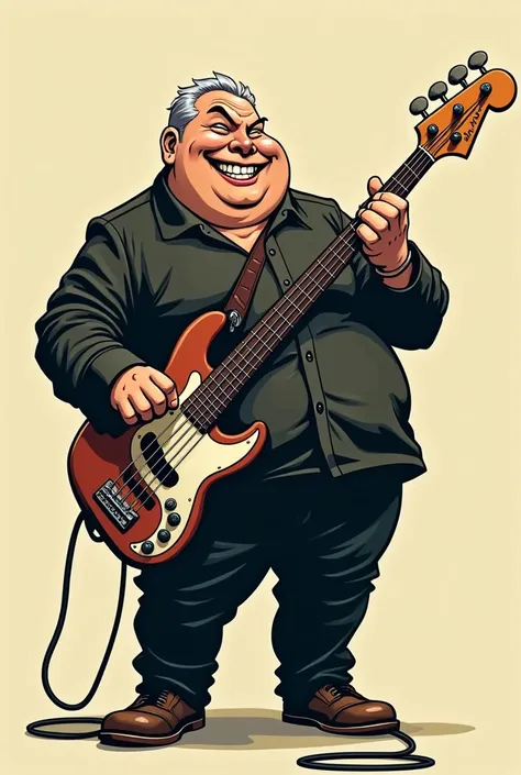 naughty man, bass guitar, fatter, with a smile on your face, blacksad, olhos blackws, sem beard, blackw
