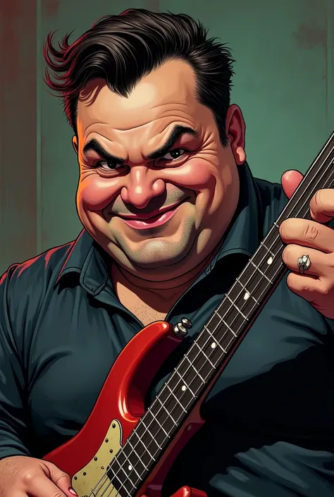 naughty man, bass guitar, fatter, with a smile on your face, blacksad, olhos blackws, sem beard, blackw, JUST THE FACE

