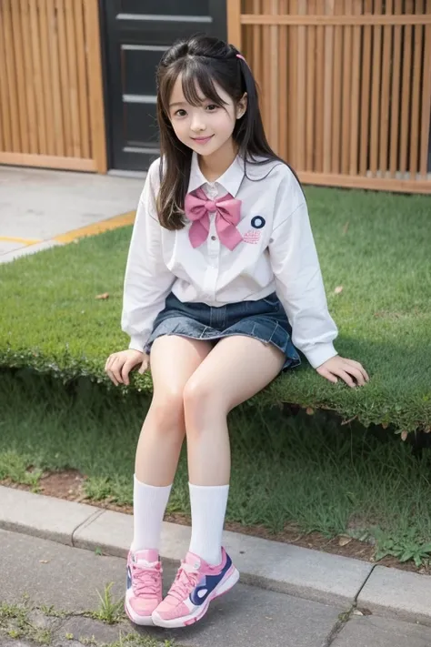 Cute Kawaii Girl Elementary School 1st Grade Sexy Body Full Body Sitting