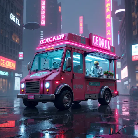 ice Cream truck,cyberpunk. 