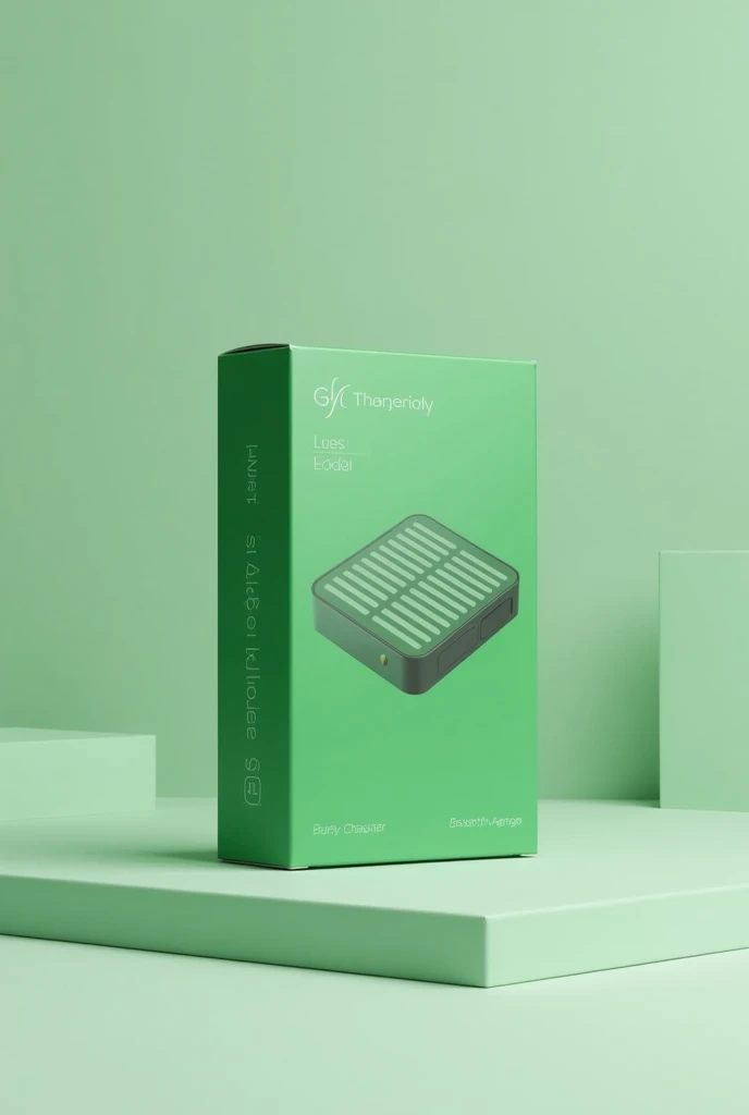 Create an image of a Green Charger product box, an innovative portable solar charger that combines energy efficiency with sustainability, offering a practical solution for charging electronic devices anywhere.