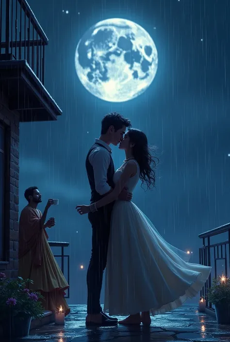 The totan mousi kissing chotta beam in moon in dark night with shinny sky in rainy day another guy watching this scene and felling gelious in his balcony drinking with coffee and in same picture some another guy watching this scene and feel gelious in boy ...