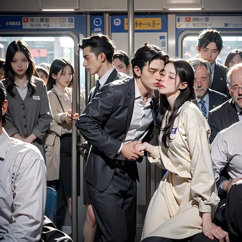 (Crazy behavior: 1.5), 女の子1 person, (Full Body Shot), 1 person, (((OL being molested: 1.5))), (so beautiful), (Beautiful Face: 1.5), The girl has her hands tied behind her back, girl is crying, (Office Lady Uniform: 1.2), (In a crowded train: 1.5), The man...