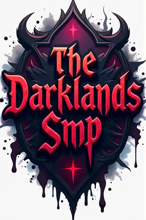 Make A minecraft SMP logo with text "The Darklands SMP" (Red, purple, Black, dark) with transparent background 