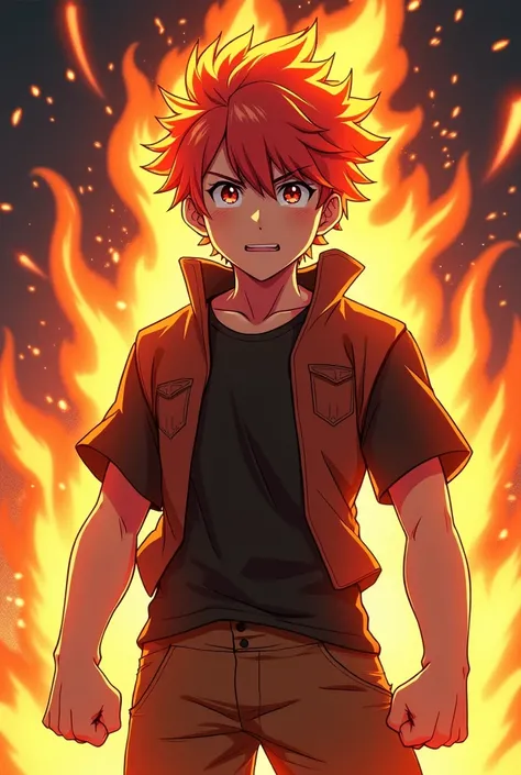 A anime boy with comeback attitude
With fire everything