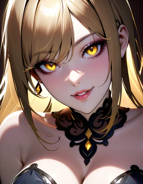 A sultry close-up shot frames the enigmatic Lusty and cunning MILFs face, her piercing gaze captivating the viewer as her porcelain skin glows under soft, golden lighting. Her full lips curve into a sly smile, beckoning in the masochistic types who cant re...