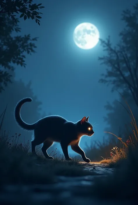 Cat walking in moon light

