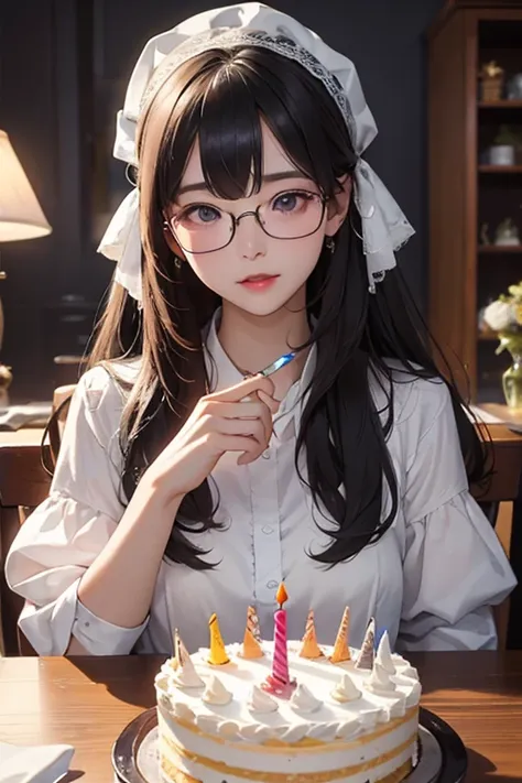 highest quality、masterpiece、high sensitivity、high resolution、detailed description、slender women、glasses、birthday party、birthday ...