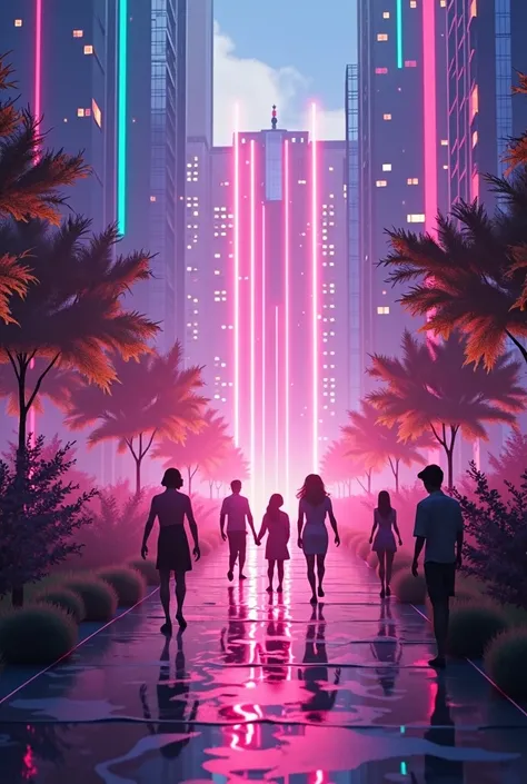 Digital Shrine、Image of metacognition、cyber punk、Abstract、Reality、neon、Graphic People々is enjoying life、A happy and joyful scene, Surrounded by vibrant colors, Soft lighting, And a sense of wonder and serenity, Showing the beauty and interconnectedness of a...