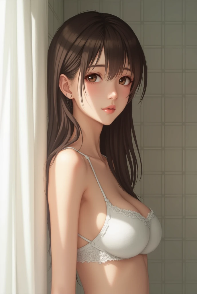 High resolution、clear、2 Japanese woman、beauty、thin、Taking a shower、Looking at this、high resolution、Realistic、Realistic skin texture、Fashion Model、Brown long hair