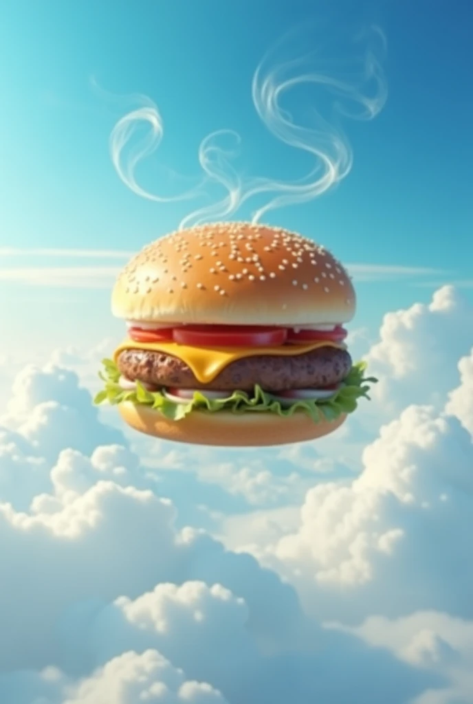 Fly a burger  background in sky