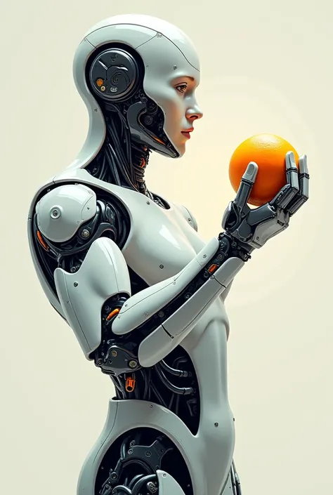 Visual Concept, bionic arm, robotic parts and skin tissue, man-machine fusion, hand with the movement of grabbing an orange, design vectorial