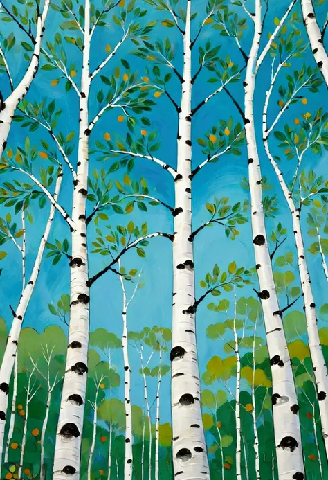 2d，flat，Cloisonné enamel，Chinese style，modern Art，Fine-brush Painting，Chinese aesthetics，Printing pattern，Color ink，Polka dot art，((Dot：1.9))，Freehand，artistic conception，Wu Guanzhong&#39;s artistic style，Minimalism，Birch tree close-up，Elegant and soft ton...