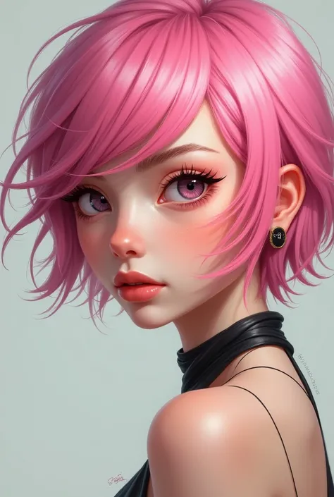 Girl with short pink hair